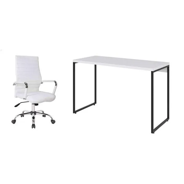 Conjunto de Mesa Studio 120 cm com Cadeira de Escritório Diretor Giratória Cleaner Branca