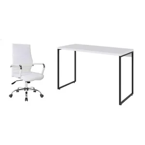 Conjunto de Mesa Studio 120 cm com Cadeira de Escritório Diretor Giratória Cleaner Branca