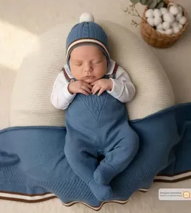 Saída Maternidade Tricot Jardineira Fofura Azul 4 peças Azul - RN