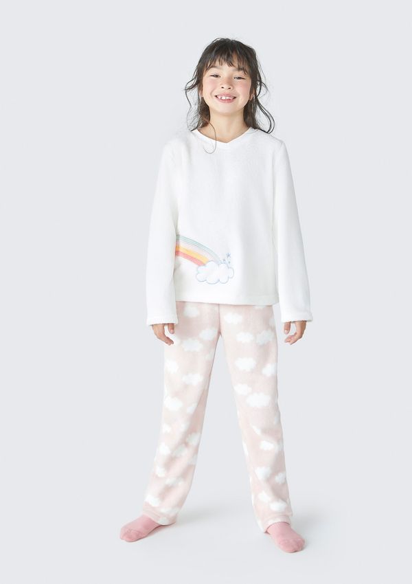 Pijama Infantil Menina Longo Estampado Em Fleece - Off white 008