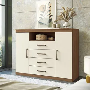 Cômoda Santos Andirá Havana Master 2 Portas 4 Gavetas com Nicho e Cabideiro | Jatoba/Areia