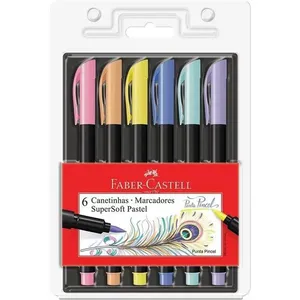 Caneta Brush Supersoft Pastel 6 Cores Com Ponta Pincel Faber-castell