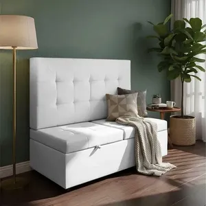 Canto Alemão Recamier Bau + Painel Madri 160cm Suede Branco - Inova Decor