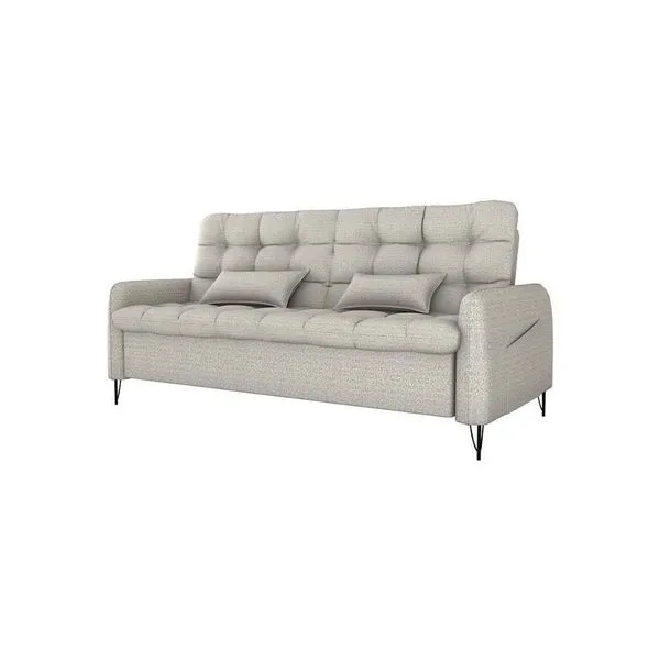Sofá Cama Reclinável Com Almofadas 3 Lugares 200cm Pillar Linho Mileniun Palha Matrix Linho Mileniun Palha