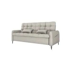 Sofá Cama Reclinável Com Almofadas 3 Lugares 200cm Pillar Linho Mileniun Palha Matrix Linho Mileniun Palha