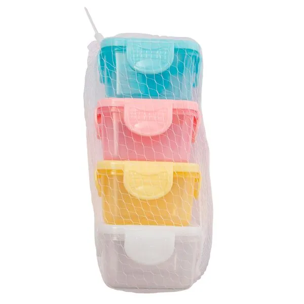 Kit 4 Potes Multiúso Plástico Pp Travas Colorido 8x8x5cm LM3506 - honeyhome