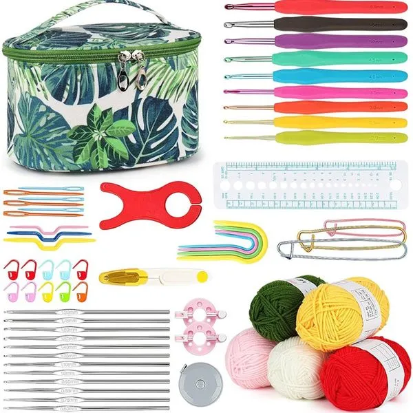 Kit Crochê Aeelike com Bolsa Organizadora Folhas Verdes Colorido A-MBI