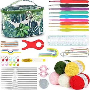 Kit Crochê Aeelike com Bolsa Organizadora Folhas Verdes Colorido A-MBI