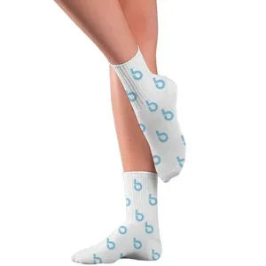 Meia Bemol G Cano Médio Branco Com Logo Azul