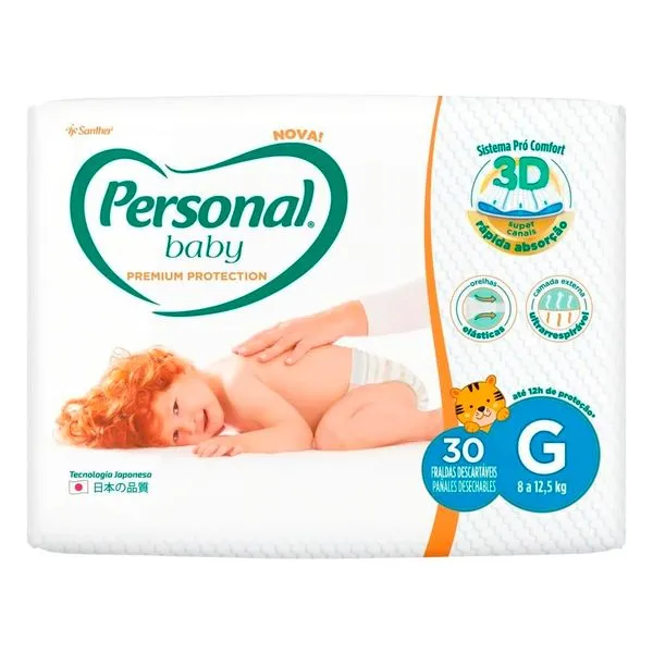 Fralda Descartável Personal Premium Protection G Com 30 Unidades