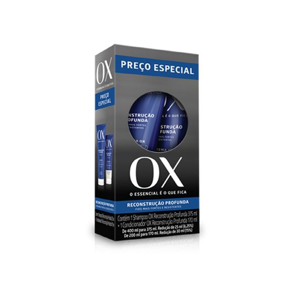 Kit Shampoo OX Restaura 375ml 1 Unidade + Condicionador OX Restaura 170ml 1 Unidade