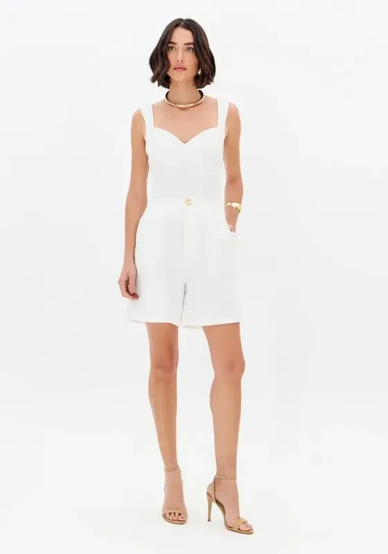 Bermuda De Alfaiataria Com Bolsos Branco P