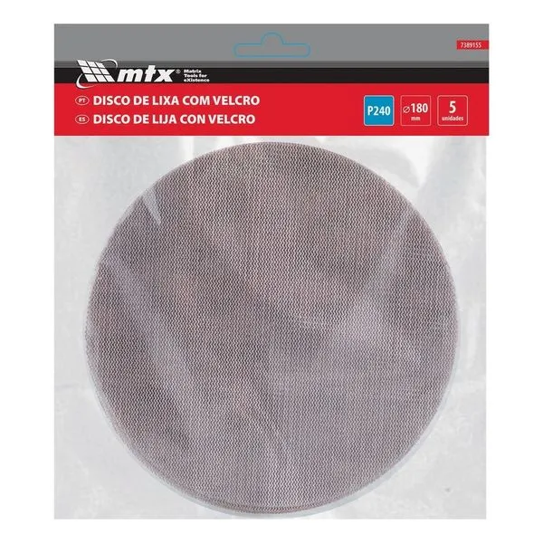 Disco de Lixa Telado com Velcro Grão 240 Diâmetro 180mm Kit 5 Peças Vermelho para Acabamento Fino MTX Disco de Lixa Telado com Velcro Grão 240 180mm Kit 5 Peças Vermelho MTX