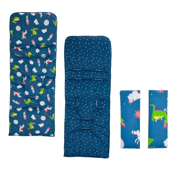 Kit de Acessórios para Passeio - Almofada Estampada e 2 Protetores de Cinto Dupla Face - Dragões - KaBaby