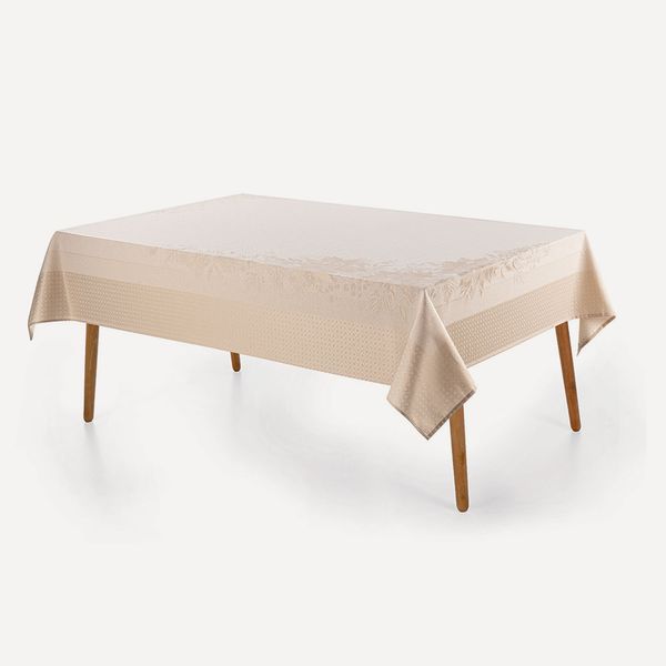 Toalha de Mesa Retangular 6 Lugares Flor do Natal Bege
