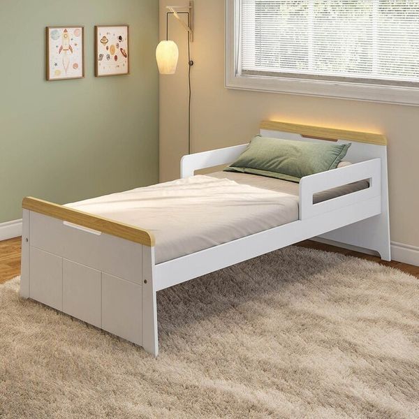Cama Infantil com Led e Kit Grade de Proteção Petit Casatema Branco/Mel