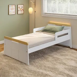 Cama Infantil com Led e Kit Grade de Proteção Petit Casatema Branco/Mel