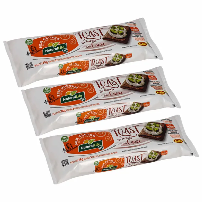 Kit Torrada Toast Cacau Sem Glúten Natural Life - 3 Unidades 78g