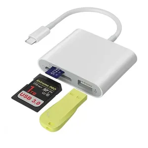 Adaptador Otg Usb Tipo-C com Leitor de Cartão Sd e Tf e Porta Usb-A para Smartphone Tablet e Notebook Kapbom Adaptador Otg Usb Tipo-C com Leitor de Cartão Sd e Tf e Porta Usb-A Kapbom