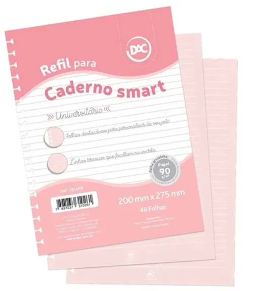 Refil Caderno Universitário Smart Rosa 90g 48 Folhas