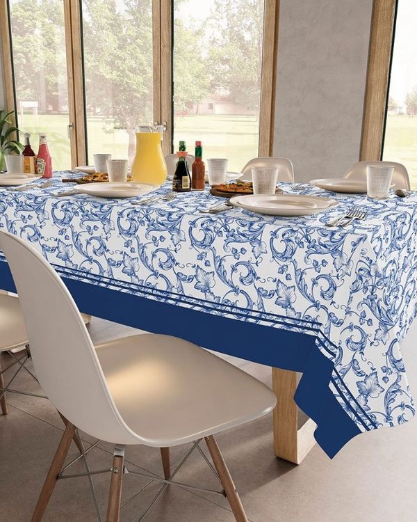 Toalha De Mesa Quadrada Arabescos Teka Azul UN