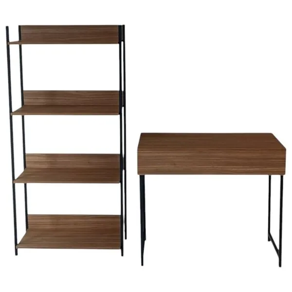 Conjunto Para Escritório 2 Peças Quality Modulados Metalon Preto E Freijó QM018 (MP)