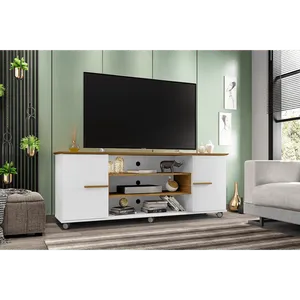 Rack para TV 65'', MDP/MDF, 2 Prateleiras, 2 Portas - Odeon Cinamomo / Branco