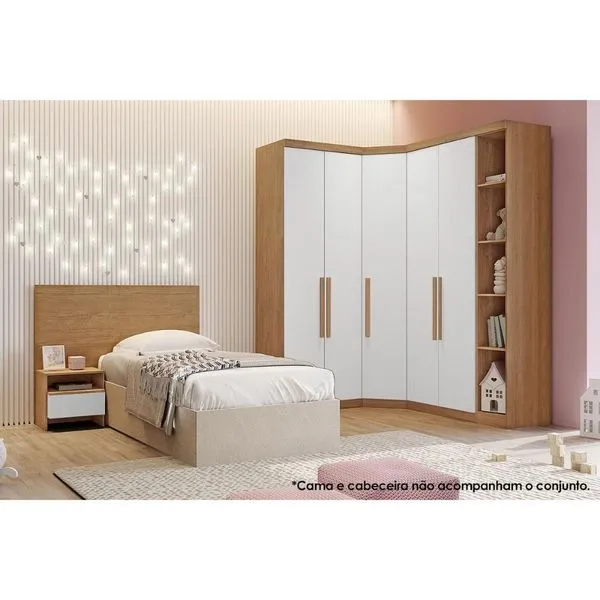 Quarto Modulado Rizon 4Peças (1Closet+2GuardaRoupas+1Complemento) QC209 Freijo Cumaru c/Fendi