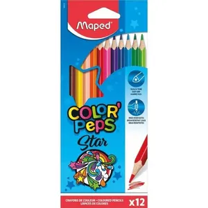 Lápis de Cor Maped Color Peps Star Triangular em Madeira para Desenho Escolar com 12 Unidades Multicolorido Lápis de Cor Maped Color Peps Star Triangular em Madeira com 12 Unidades Multicolorido