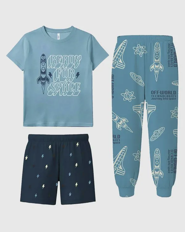 Pijama Infantil Menino 3 Peças Ready For Space Em Algodão Malwee Kids Azul - 8