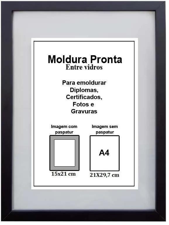 Moldura Pronta Gf Serrano Entre Vidro 21X29,7 Preto