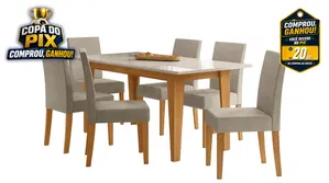 Mesa Liz com 6 Cadeiras Bege sem Vidro Tampo Off White - Poliman