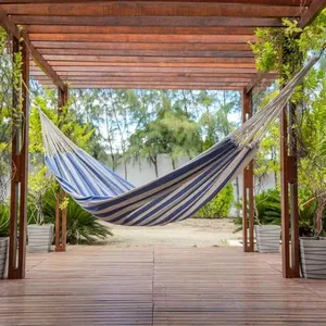 Rede De Dormir Casal Listrada Azul E Bege