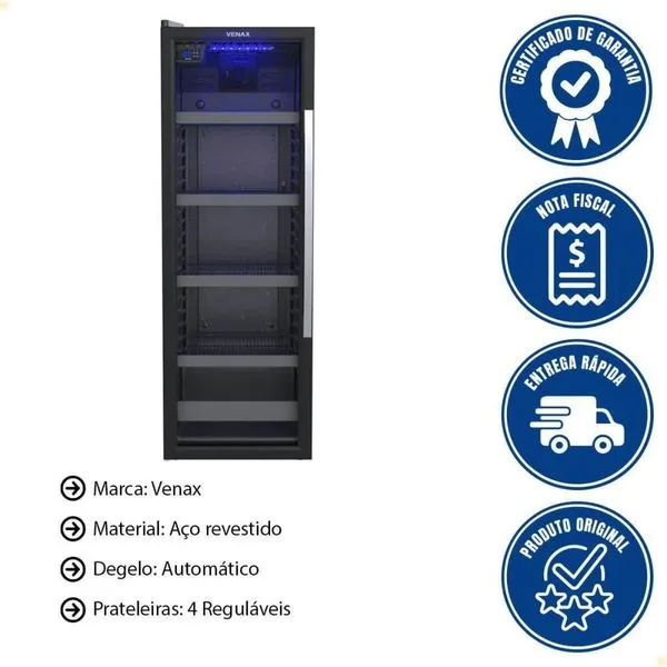 Cervejeira Venax Blue Light 200 Litros Porta Invertida Preto Fosco 110V 32167