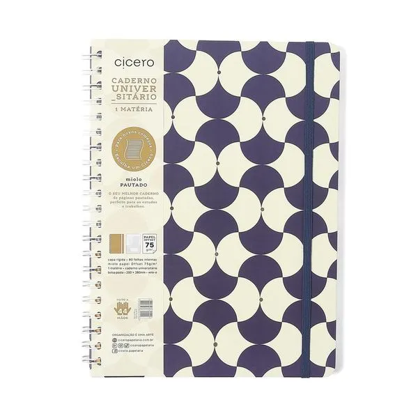 Caderno Universitário 1x1 80 Folhas Capa Dura Bossa Nova Boemia Azul