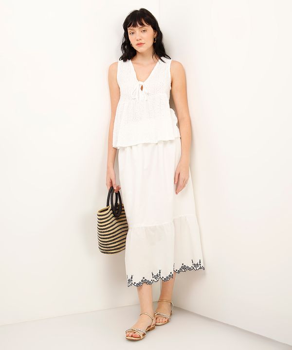 saia midi de algodão com bordado off white 38