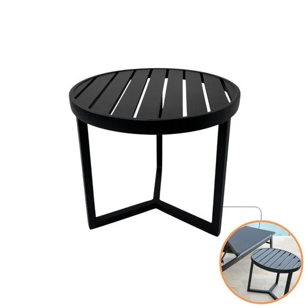 Mesa Lateral de Apoio Verona Ripada Tampo em Alumínio Estrutura Resistente UV Preto Nossa Kasa Mesa Lateral Apoio Verona Ripada Alumínio Resistente UV Preto Nossa Kasa