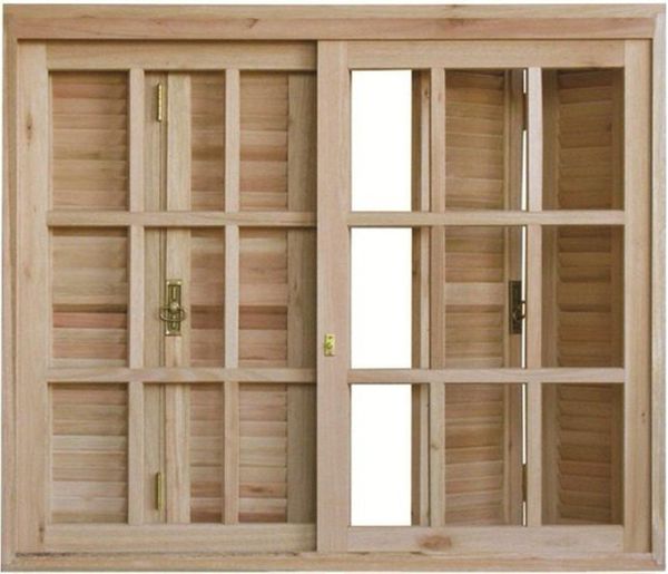 Janela de Madeira Eucalipto Rondosul Correr com Veneziana Pantográfica EWK370 120x120x14cm VIdro Quadriculado