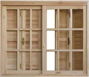 Janela de Madeira Eucalipto Rondosul Correr com Veneziana Pantográfica EWK370 120x120x14cm VIdro Quadriculado