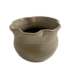 Cachepô Cerâmica Babado Esmaltado Caqui Vasos Tupã Nº 02