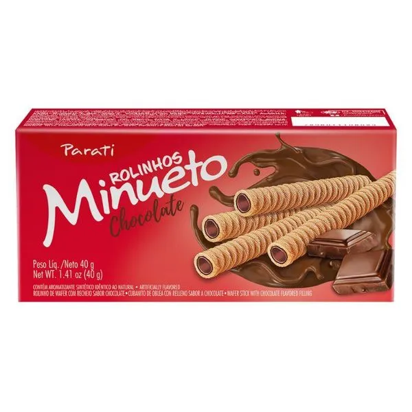 Wafer Rolinho Minueto Chocolate 40g WAFER ROLINHO MINUETO 40G CHOCOLATE