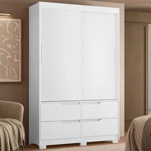 Guarda-roupa Infantil 2 Portas de Correr e 4 Gavetas Sole Branco / Freijó
