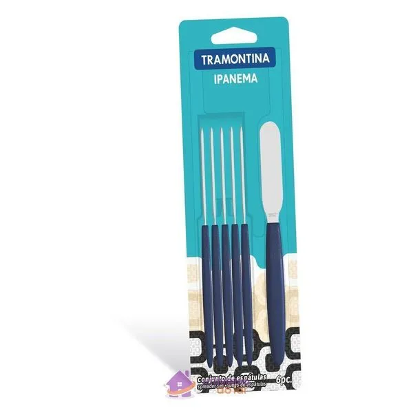 Conjunto De Espátulas Para Manteiga Tramontina Ipanema Em Aço Inox E Cabos Azul 6 Peças Tramontina