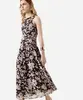 vestido midi feminino de tule franzido floral marrom M