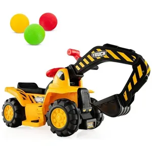 Trator Escavadeira Infantil com Capacete de Segurança, Rochas e Buzina, Costzon, Amarelo 110v