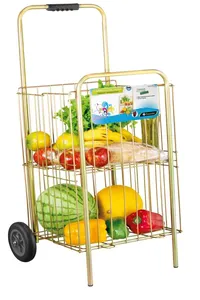 Carrinho de Feira para Compras Grande Dourado com Rodas Super Reforçacas