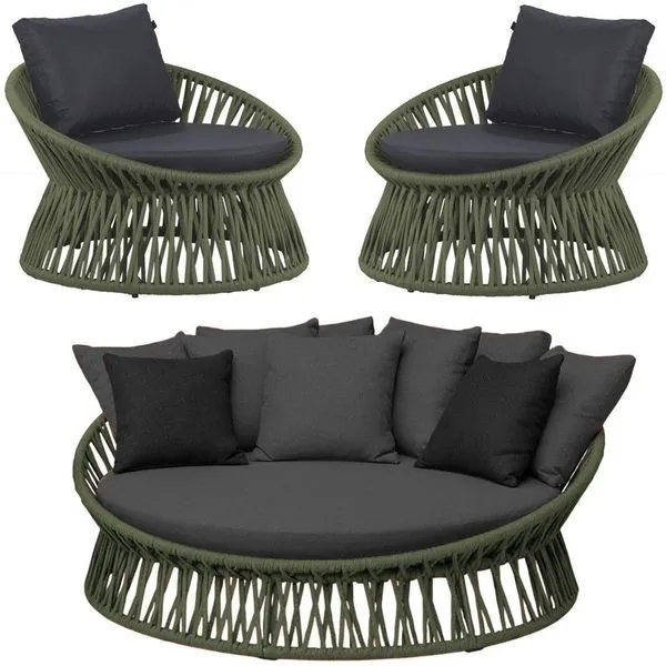 Chaise área Externa Monza Alumínio Corda Náutica Trama Verde Musgo