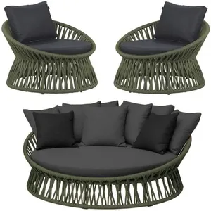 Chaise área Externa Monza Alumínio Corda Náutica Trama Verde Musgo
