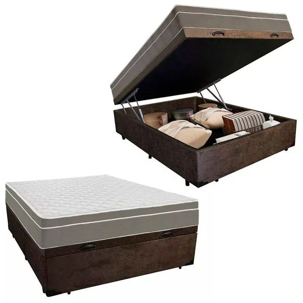Cama Box Baú Casal Suede + Colchão Sereneprime Molas Ensacadas 138x188x69 Marrom