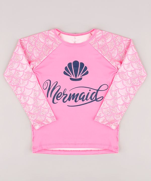 Blusa de Praia Infantil "Mermaid" com Brilho Holográfico Manga Longa Proteção UV50+ Rosa 4